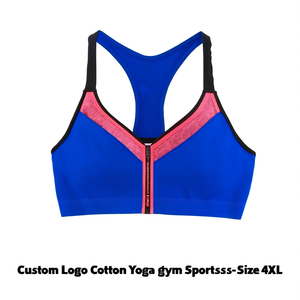 Soutiens-gorge de sport en coton grande taille avec logo personnalisé - Soutien moyen, col en V, fermeture éclair avant, couleur contrastante, taille 4XL - Product Image 3