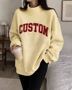 Sweat-shirt oversize confortable en mélange de coton pour femme, col montant, style streetwear, manches longues, coupe ample, essentiel décontracté automne/hiver - Product Image 1
