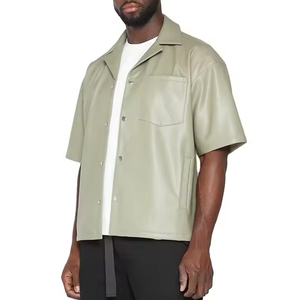Chemise décontractée homme grande taille 2026 personnalisée OEM de haute qualité, à manches courtes, col montant à bouton unique, en PU anti-plis, collection printemps - Product Image 3
