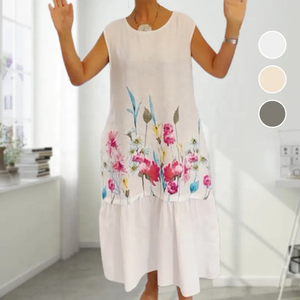 Nuevo Vestido Midi Elegante sin Mangas con Estampado Floral para Mujer, Tela Ligera y Transpirable, Cuello Redondo, Corte en A - Product Image 6
