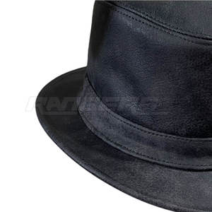 Chapeau Fedora en cuir véritable noir, quatre saisons, décontracté, pour adulte, marque privée, unisexe, chapeau tendance - Product Image 4