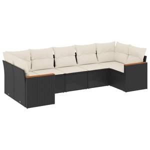 Ensemble de canapés de jardin en rotin PE noir et crème avec structure en acier thermolaqué, mobilier d'extérieur élégant - Product Image 2