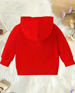 <b>Girls</b> <b>Red</b> Hooded Fleece Sweatshirt Pullover Long Sleeve Solid Color Knitted Polyester/Cotton Blend Eco-Friendly Winter Wear - Product Image 4