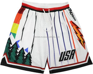 Shorts de basketball unisexe en maille de polyester à imprimé personnalisé, taille à cordon de serrage, couleur unie décontractée, avec poches, taille mi-haute, en tissu tricoté - Product Image 5