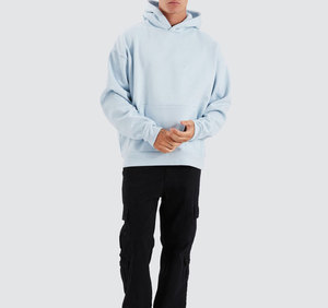 Sudadera con Capucha Azul Claro para Hombre, Corte Holgado, Informal, con Bolsillo de Forro Polar, Manga Larga, para Otoño 2027 - Product Image 3