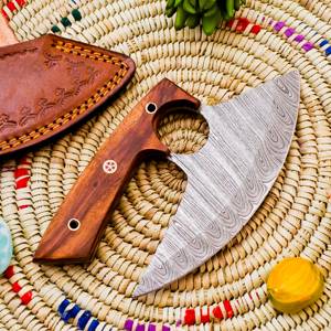 Cuchillo Ulu de Damasco Hecho a Mano con Mango de Madera – Cuchillo de Chef Premium para Exteriores - Product Image 4