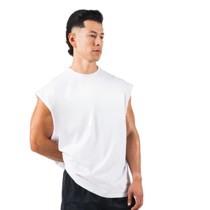 Débardeur blanc vintage pour homme, coupe oversize, sans manches, pour la gym, la musculation et le fitness, OEM en gros - Product Image 2
