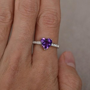 Natural Amethyst <b>Ring</b> Heart Cut Purple Gemstone <b>Ring</b> Sterling <b>Silver</b> February Birthstone Jewelry Gift Women - Product Image 5