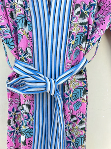 Bata Kimono con Estampado de Dibujos Animados para Mujer, 100% Algodón Tejido, Suave y Transpirable, Camisón de Verano Hecho a Mano, Cuello en V, Cintura Elástica, ODM - Product Image 2