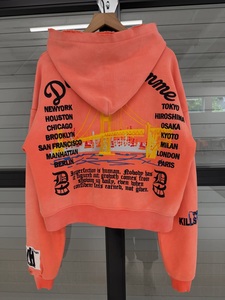 Sweat à capuche zippé vintage personnalisé, effet vieilli, coupe oversize, imprimé délavé, en coton épais, unisexe, style streetwear - Product Image 6