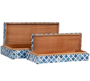 Handcrafted Bone Inlay Decorative <b>Storage</b> Box Set with Blue and White Moroccan Lattice Pattern Rectangular Jewelry Organizer Box - Product Image 3