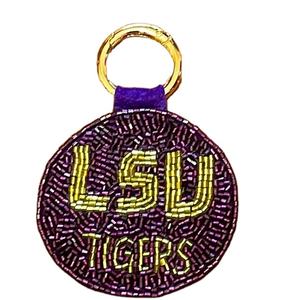 Porte-clés brodé de perles LSU TIGERS, motif cercle, perles de rocaille, luxe, tendance, pour filles, d'Inde - Product Image 1