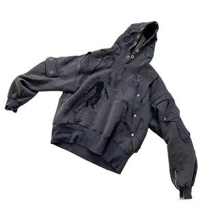 Sweat à capuche décontracté à manches longues pour homme, coupe ample, avec broderie chenille et patchwork, idéal pour le sport et la course, collection printemps, par fournisseur OEM - Product Image 2