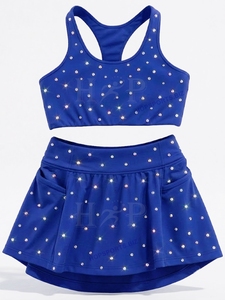Fabricant de vêtements d'entraînement de cheerleading personnalisés avec strass, vêtements d'entraînement de cheerleading de qualité supérieure, ensemble soutien-gorge et jupe de sport avec strass - Product Image 2