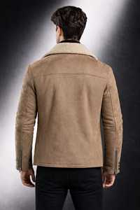 <b>Men's</b> Brown <b>Suede</b> <b>Leather</b> <b>Jacket</b> with Sherpa Fur Collar | Custom Biker <b>Jacket</b> | OEM Wholesale Manufacturer - Product Image 3