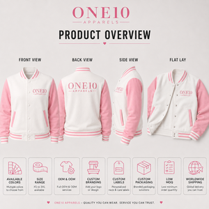 Blouson universitaire pour femme blanc et rose, manches longues bouffantes, col montant, respirant, léger, mélange polyester-coton, bordure côtelée - Product Image 6