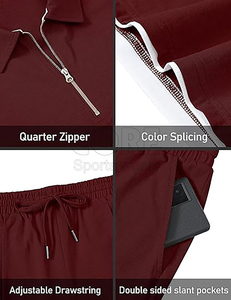 Ensemble polo et short pour homme, couleur bordeaux, tricot uni, séchage rapide, tenue décontractée d'été - Product Image 6