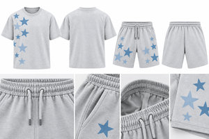 Conjunto de Camiseta y Pantalones Cortos Grises Personalizados para Hombre, Estampado de Estrellas, Mezcla de Algodón, Estilo Casual de Verano, Dos Piezas - Product Image 3