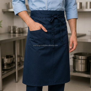 Conjunto de Uniforme de Chef Unisex, Chaqueta Azul Claro, Delantal Azul Marino, Pantalones, Gorro, Algodón Tejido, Manga Larga, Cierre de Botones, para Restaurante o Bar - Product Image 6