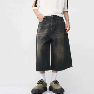 Pantalones Cortos Vaqueros Anchos de Hombre, Estilo Urbano, Hechos a Medida, con Botones, de Cintura Alta, Ligeros, de Secado Rápido y Transpirables, Venta al por Mayor 2025 - Product Image 3