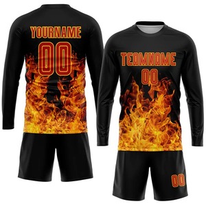 Uniforme de Fútbol Personalizado con Sublimación de Llamas Negras, Rojas y Doradas, Jersey Transpirable para Equipo de Fútbol, Ropa Deportiva de Entrenamiento Personalizada - Product Image 2