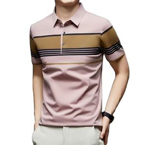 TFETTERS marca 2025 verano hombres Camiseta de manga corta diseño de rayas anchas comodidad mediana edad trabajo de negocios hombre Camiseta de gran tamaño - Product Image 5