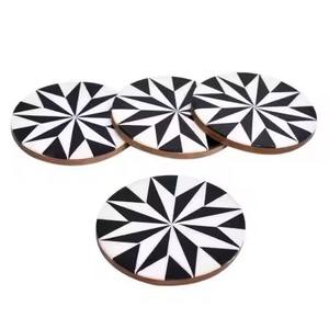 Round Designer Black And White Wooden Coaster Ideal For <b>Table</b> Surface <b>Protection</b> Heat And Cold Daily Use Home Dining From India - Product Image 1