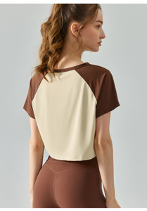 Vêtements de sport réguliers en gros 2025, haut court à contraste de couleur, vêtements de sport pour femmes, t-shirt actif décontracté, salle de sport, respirant, évasé - Product Image 3