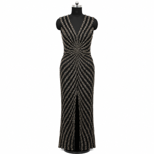 Luxury Women Black <b>Sequin</b> Evening Gown Elegant V Neck Sleeveless Maxi Dress Premium Designer Party Wear Wedding Reception Formal - Product Image 1