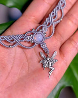 Bracelet en macramé fait main avec pierre de lune, charme féerique, style bohème, cordon réglable, bijoux en pierre de lune naturelle pour femmes