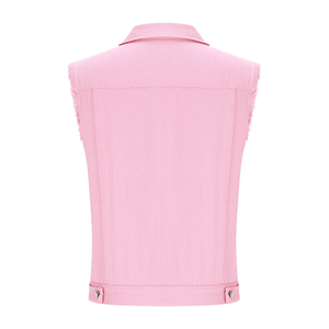 Chaleco vaquero rosa vintage para mujer, talla grande, ecológico, cortavientos, sin mangas, estilo crop, con botones, estilo urbano de invierno, con bolsillos - Product Image 4