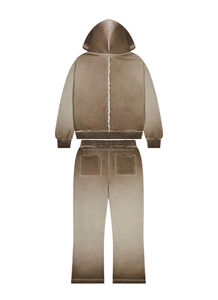 Survêtement pour homme en molleton uni d'hiver, style streetwear, avec logo personnalisé, effet délavé à l'acide, coupe évasée, broderie et appliqué usés - Product Image 4