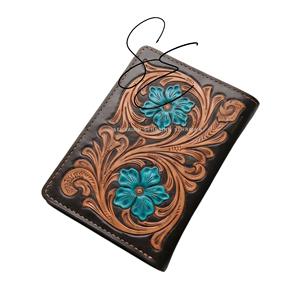 Teal Tooled Leather Passport <b>Holder</b> RFID Travel Cover Card Slots Handmade Western Passport Wallet - Product Image 3