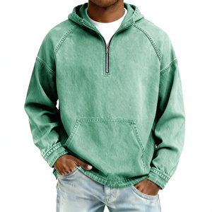 Men's Vintage Acid Wash <b>Black</b> Half Zip Hoodie Raglan Sleeve Loose Pullover <b>Sweatshirt</b> - Product Image 2