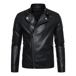 Men's Black PU Leather <b>Motor</b> <b>bike</b> Jacket Slim Fit Zipper Regular Sleeve Solid Color Autumn Wear - Product Image 4