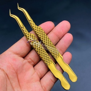 Ensemble de pinces à cils plaquées or avec grip diamant, pointe précise et lisse, 2 pinces, rose clair, emballage en boîte cartonnée - Product Image 4