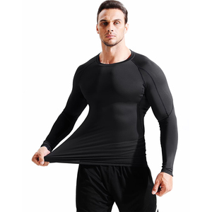 OEM Service Long Sleeve <b>Compression</b> <b>Shirt</b> Solid Black Quick Dry Sporty Fit O Neck Knitted Polyester Athletic Wear - Product Image 5