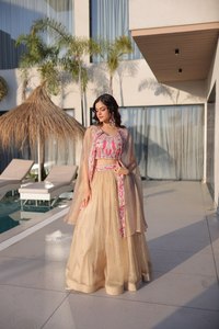 Emerald Ivory Gold Embroidered Lehenga Choli with <b>Jacket</b> 3-Piece Traditional Indian <b>Bridal</b> & Party Wear - Product Image 6