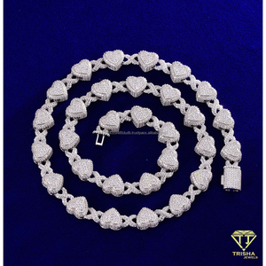 Collier élégant en argent sterling 925 avec chaîne à maillons en forme de cœur sertie de diamants moissanite, style luxueux et glacé, pour hommes et femmes, vente en gros - Product Image 4