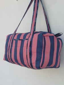 Bolsa de Viaje Deportiva de Algodón a Rayas, Resistente, Ligera, con Cierre de Cremallera, Gran Capacidad, para Gimnasio, Equipaje de Mano, Azul - Product Image 1