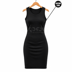 Vestido Midi Negro Elegante de la Hermandad Cosh International, Cuello Redondo, Sin Mangas, Tejido Ajustado, Largo hasta la Rodilla - Product Image 5