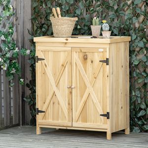 Galvanized Outdoor <b>Storage</b> <b>Cabinet</b> with Top 2 Shelves Garden <b>Tool</b> Shed Natural Look - Product Image 2