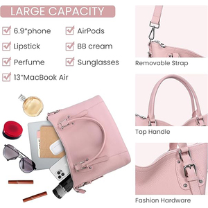 Sac fourre-tout de voyage pour femme en cuir véritable, forme demi-lune, avec bandoulière, fermeture éclair, grande capacité, tendance - Product Image 4