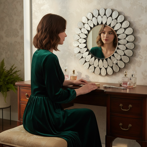 Elegant <b>Round</b> Resin <b>Mirror</b> 15.5 Inch Wall Mounted Decorative <b>Mirror</b> Modern Home Decor for Bedroom Living Room Entryway <b>Bathroom</b> - Product Image 3