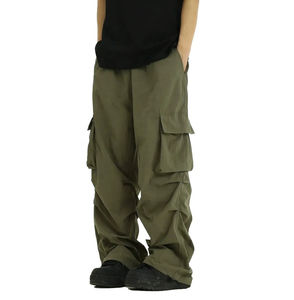 Pantalon cargo homme en coton respirant, coupe large, extensible, style utilitaire, motif chino, avec cordon de serrage latéral, d'occasion - Product Image 1