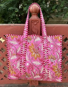 Bolso Tote con Estampado de Bloques para Mujer, Bolso de Hombro Hecho a Mano en India - Product Image 4
