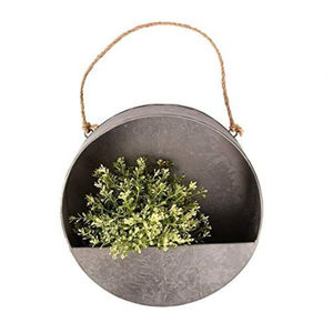 Maceta colgante redonda de zinc plateado para pared, balcón, valla, metal galvanizado, estilo rústico, para jardín interior y exterior. - Product Image 1
