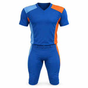 Blue and Orange 12 Panel American Football Uniform Set Without Padding and Asymmetric Shoulder Panels - Product Image 1