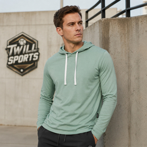 Sudadera con Capucha de Manga Larga para Hombre, Estilo Deportivo, Color Verde Menta Sólido, Corte Regular, Tejido de Algodón Transpirable, para Otoño - Product Image 2