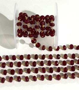 Chaîne de perles en rubis naturel de 8 mm, fil plaqué or, chaîne de chapelet, fabrication de bijoux, fournitures de bricolage - Product Image 3